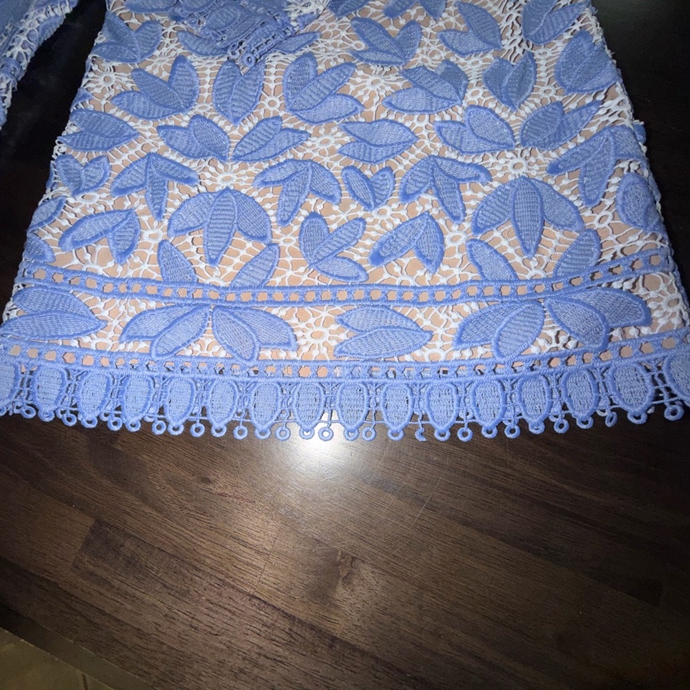 🌸 Endless Rose Lace Overlay Mini Dress XS | Blue & White | Spring Easter EUC - Picture 5 of 7